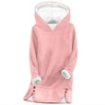 thumbnail image 2 of XUNKUSGA Long Hoodies for Women Solid Color Loose Hooded Sweatshirt Warm Thickened Fleece Lined Pullover Hoodies Soft Long Sleeve Loose Longline Sweatshirts S-2XL Pink, 2 of 6