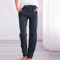 thumbnail image 4 of Drawstring Elastic Waist Casual Wide Leg Trousers with Pockets for Womens Cotton Linen Palazzo Pants, 4 of 9