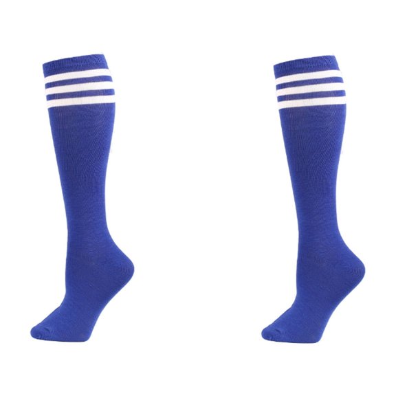 AUQ 2Pcs Knee High Socks,Flexible Matching Thigh High Socks,Fashionable Three-Stripes Design Jacquard Craftsmanship Long Socks,Blue