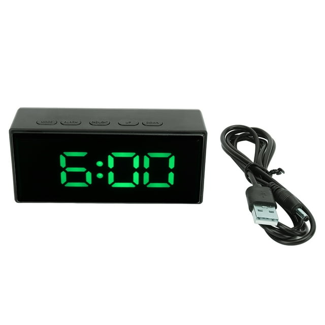 LED Digital Clock, Two Display Mode Mirrored Digital Alarm Clock Clear Display Multifunction Smart Light Sensing For Travel For Home Green