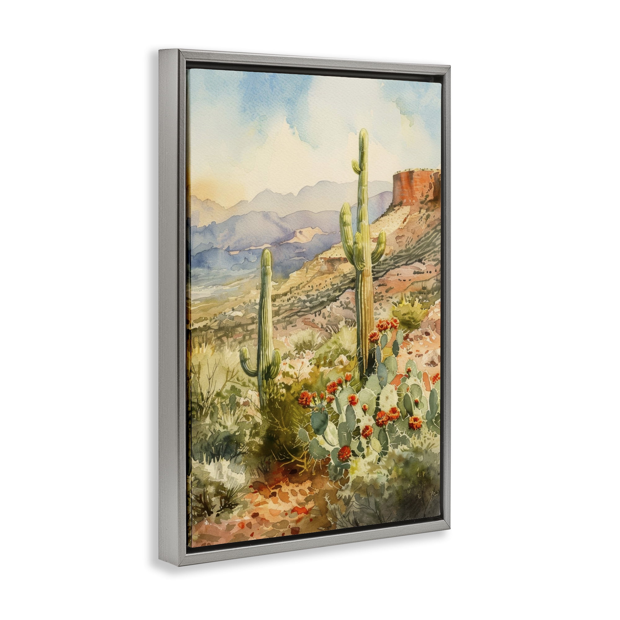 Stupell Industries Standing Tall Cacti Nature Landscape & Nature Painting Gray Floater Framed Canvas Art Print Wall Art, 21 x 31