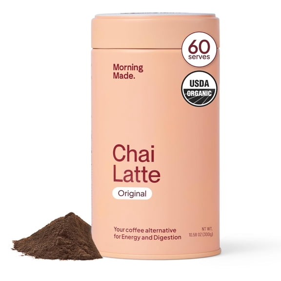 Morning Made Original Chai Latte Powder Mix | Organic Black Tea & Spice Blend | Low-Caffeine Alternative | Sweetened | 10.6oz (60 Servings)