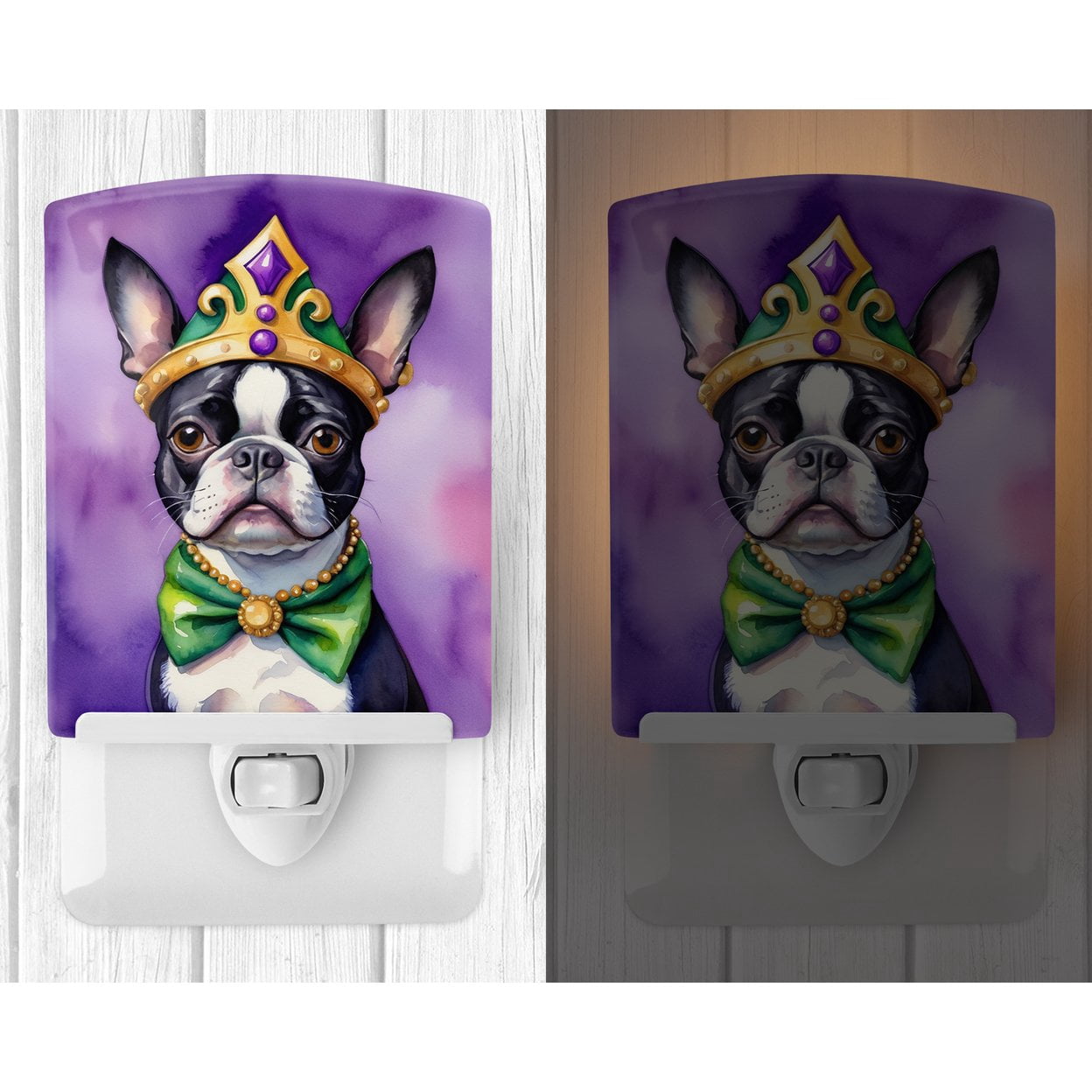 Boston Terrier King of Mardi Gras Ceramic Night Light 4 in x 6 in
