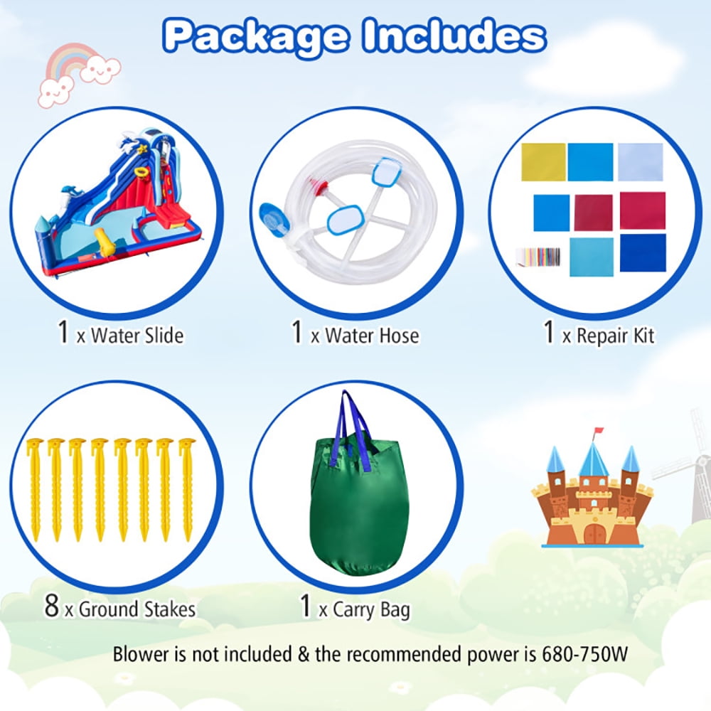 Aimee Lii 6-In-1 Inflatable Water Park with Climbing Wall Splash Pool (Without Blower), Bounce House Water Slide for Kids 3-10