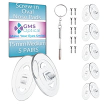 GMS Optical 15mm Medium Length / 8.5mm Width / 2.5mm Thick – Oval Screw-In Soft Silicone Nose Pads for Glasses, Eyeglasses & Sunglasses with Screws & Screwdriver (5 Pair, Clear)