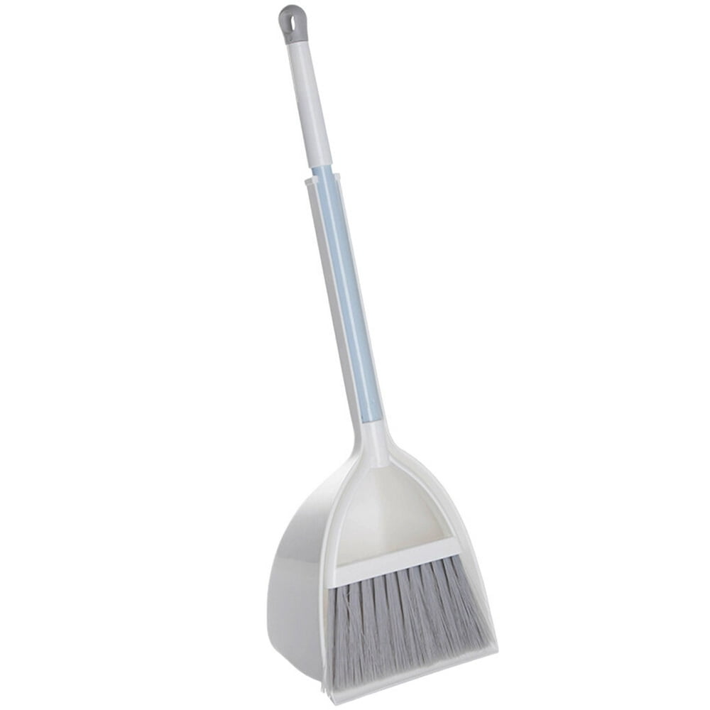 POINTERTECK Small Broom and Dustpan Set Broomstick and Dust Pan Combo for Home Kitchen Room Kids Housework Cleaning Craft (White)
