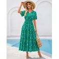 thumbnail image 4 of Merokeety Womens Summer Dresses V Neck Short Sleeve Boho Floral Tiered Midi Dress with Pockets Green m, 4 of 4