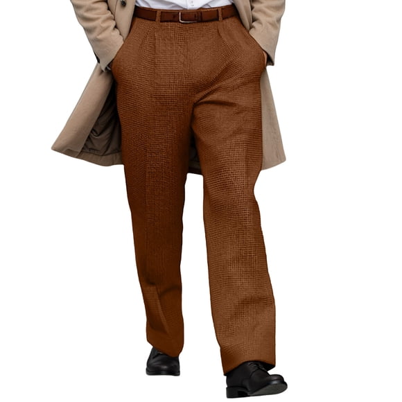 DGMIOCS Men's Classic Straight Leg Dress Pants Business Casual Comfortable Flat Front Trousers Versatile Daily Attire Brown XL