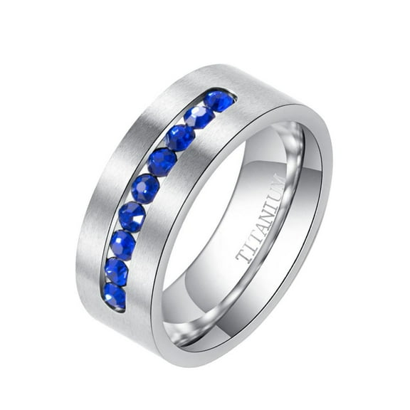 Matte 8mm Titanium Steel Mens Ring Men Wedding Band Blue AAA CZ Man Ring