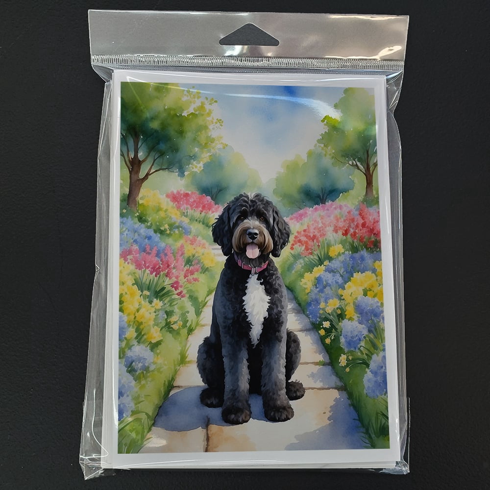Portuguese Water Dog Spring Path Greeting Cards Pack of 8 7 in x 5 in
