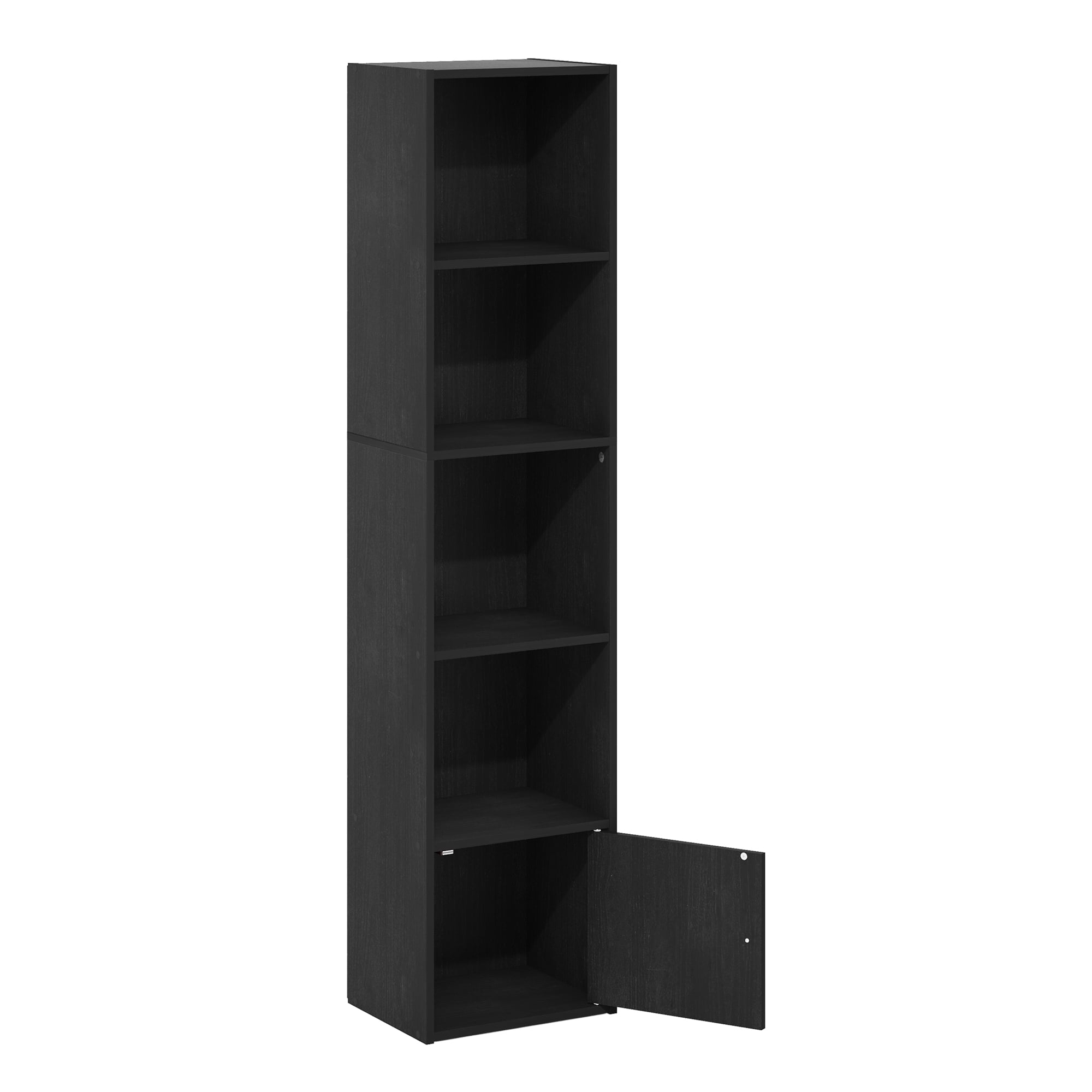 Furinno Luder Adult 5-Tier Shelf Bookcase with 1 Door Storage Cabinet, Blackwood