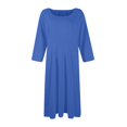 thumbnail image 4 of Qwertyu Plus Size 3/4 Sleeve Fall Dress for Women Crewneck Solid Color Midi Dress Trendy Casual A Line Dress Blue M, 4 of 5