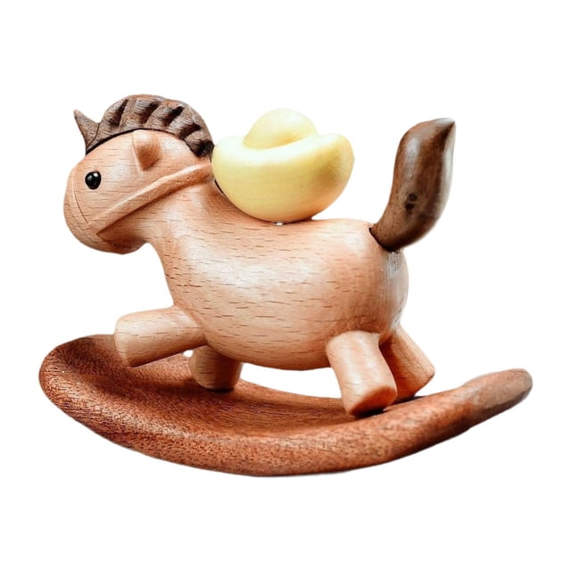 jifeng Wooden Miniature Horse Figurine Housewarming Home Small Rocking Horse Statue