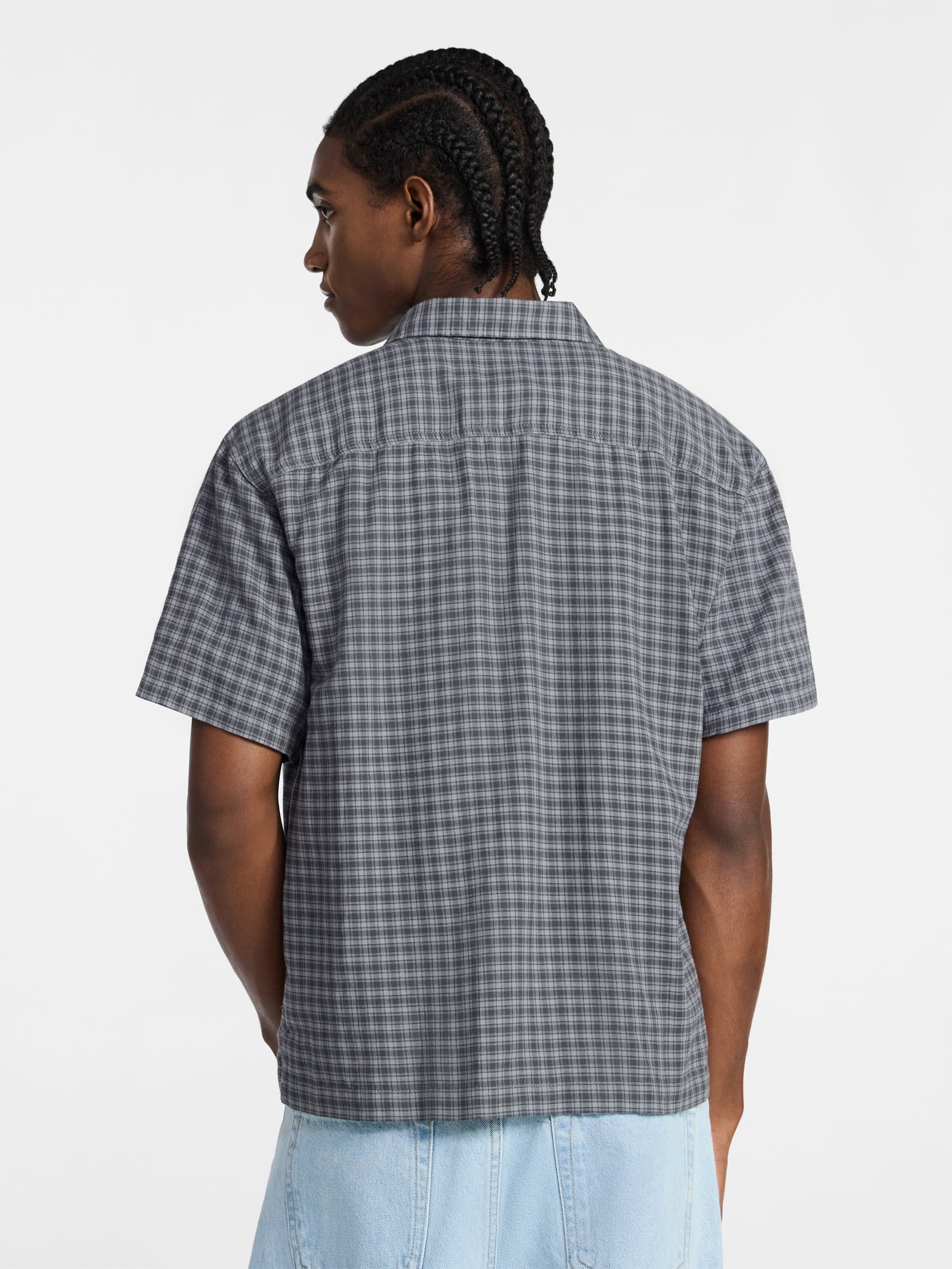 No Boundaries Plaid Shirt with Short Sleeves, Men's XS-4XLT
