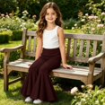thumbnail image 6 of EnJoCho Toddler Girls Baggy Bell-Bottom Pants Loose Wide Leg Elastic High Waist Ruffled Flared Trousers Little Girls Soft Knit Flared Pants Elastic High Waist Bell Bottom Pants, 6 of 6