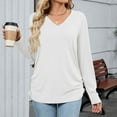 thumbnail image 4 of MIXUE Boho Tops For Women Autumn Winter Solid Color V Neck Long Sleeve Casual Basic Soft Pullover Shirts For Women T-shirts Outwear,White,M, 4 of 7