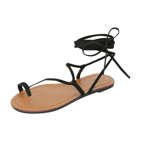 

YanHoo Women Gladiator Sandals Flat Summer Strappy Lace Up Open Toe Knee High Flat Sandal