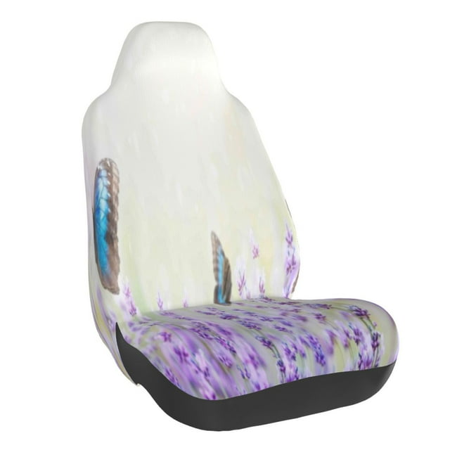 Wukai Lavender and Butterfly Full Set Car Seat Covers with Soft Padding Universal Auto Front Seats Protector and Cushion Mat