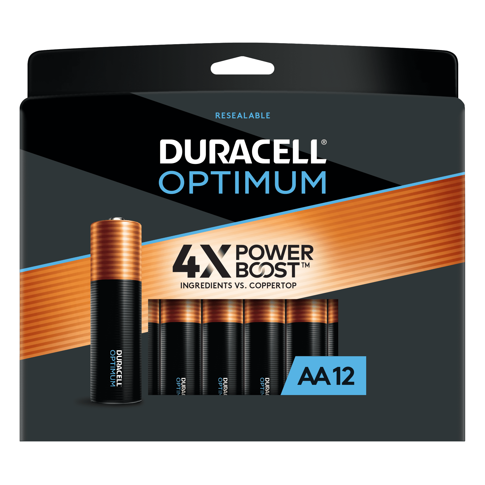 Duracell Optimum AA Battery with 4X POWER BOOST™, 12 Pack Resealable .