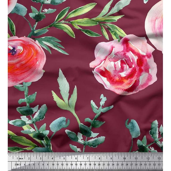 Soimoi Brown Crepe Silk Fabric Leaves & Floral Decor Fabric Printed BTY 42 Inch Wide