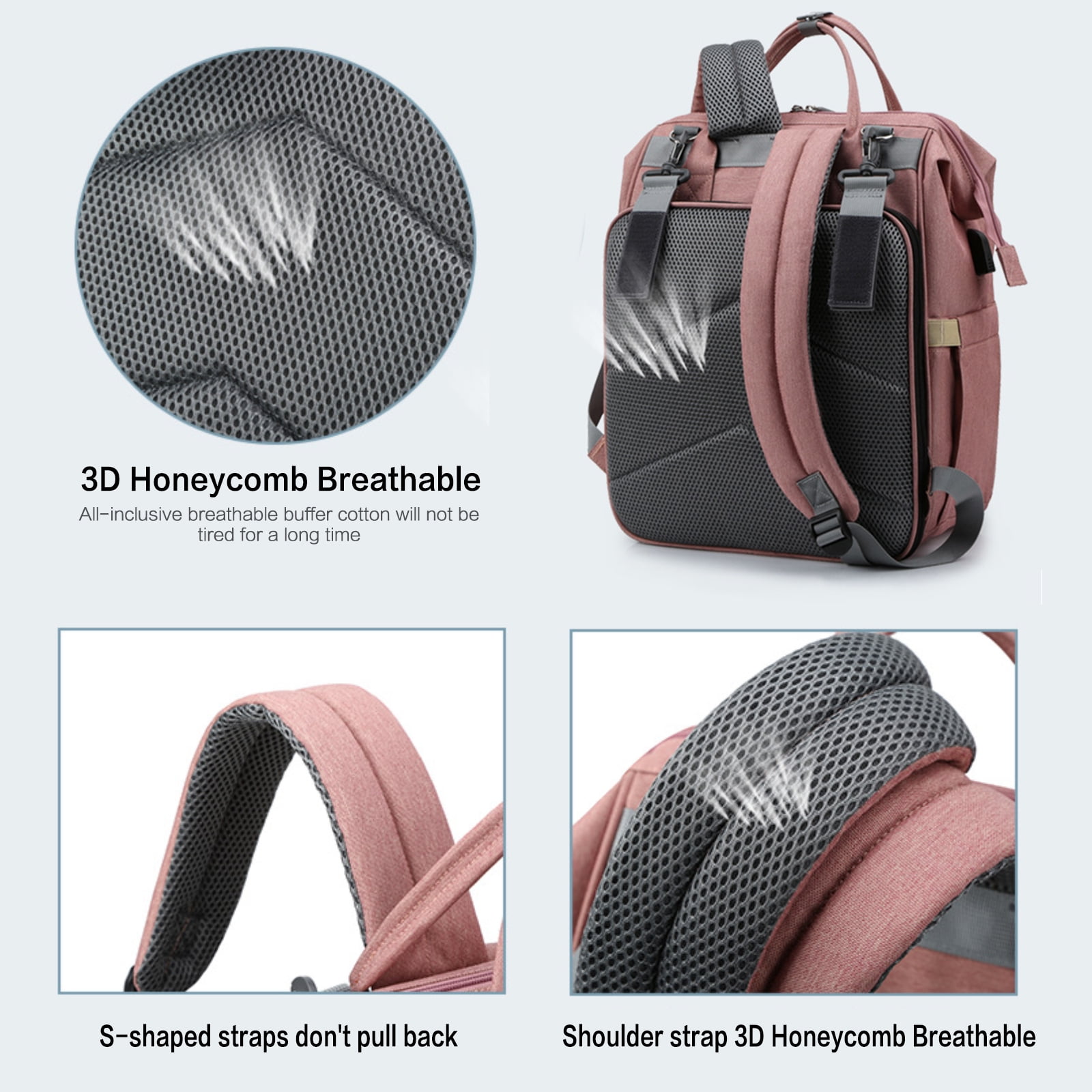 Baby Diaper Bag Backpack with Foldable Bed Changing Bed Bag with Changing Mat &Stroller Straps Portable Large Capacity for Travel Baby Supplies