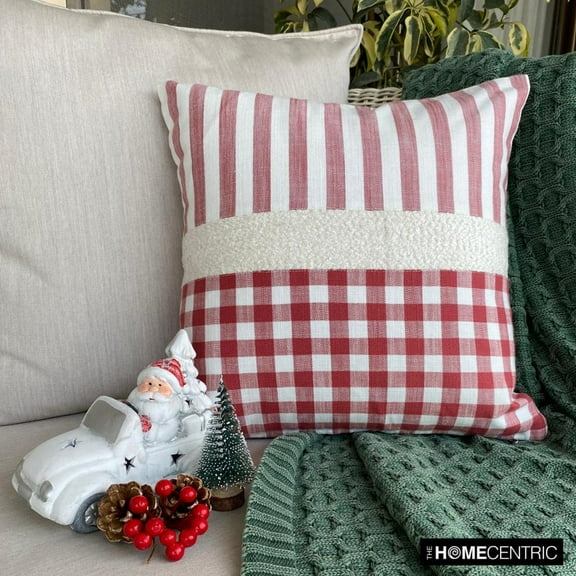 Holiday Decorative Throw Pillow cover, 16"x16" Red Cotton Pillowcase, Country & Farmhouse Checkered Buffalo Checks Pillow Cover For Sofa Couch, Hotels, living Room, Bed Room - Jolly Santa