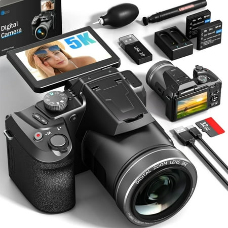 Digital Camera 5K 64MP 16X WiFi Autofocus Vlogging for YouTube With 2 Batteries