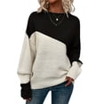 thumbnail image 2 of Suéter Casual de Color Block para Mujer, Cuello Redondo, Larga, Punto Acanalado Negro XL, 2 of 8