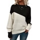 thumbnail image 2 of Suéter Casual de Color Block para Mujer, Cuello Redondo, Larga, Punto Acanalado Negro M, 2 of 8