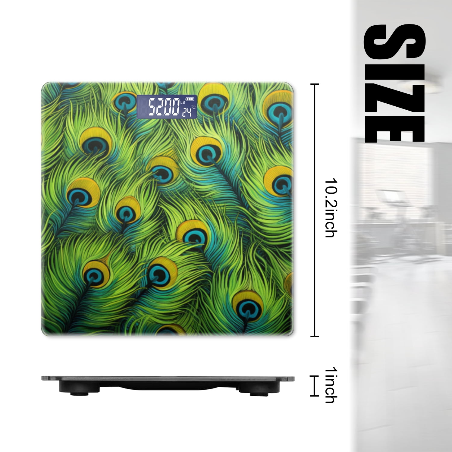 High Precision Body Weight Scale Smart Bathroom Scales with Large LCD Display(400lbs),Decorative for Bedroom-Green Peacock Feathers With Its Unique Blue