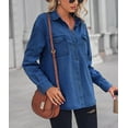 thumbnail image 4 of NANAHuang Women's Spring Long Sleeve Denim Jean Shirts Button Down Shirt Business Casual Tops, 4 of 5