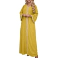 thumbnail image 1 of Abaya Robe pour Femmes Vêtements Musulmans Islamiques Eid Ramadan Robes Col en V Robe Bronzante Rétro Kaftan Longueur Complète, 1 of 6