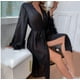 thumbnail image 2 of Camisón de pijama de manga larga con plumas de seda artificial de verano europeo y americano, cómodo con cordones, ropa de casa para mujer, 2 of 5