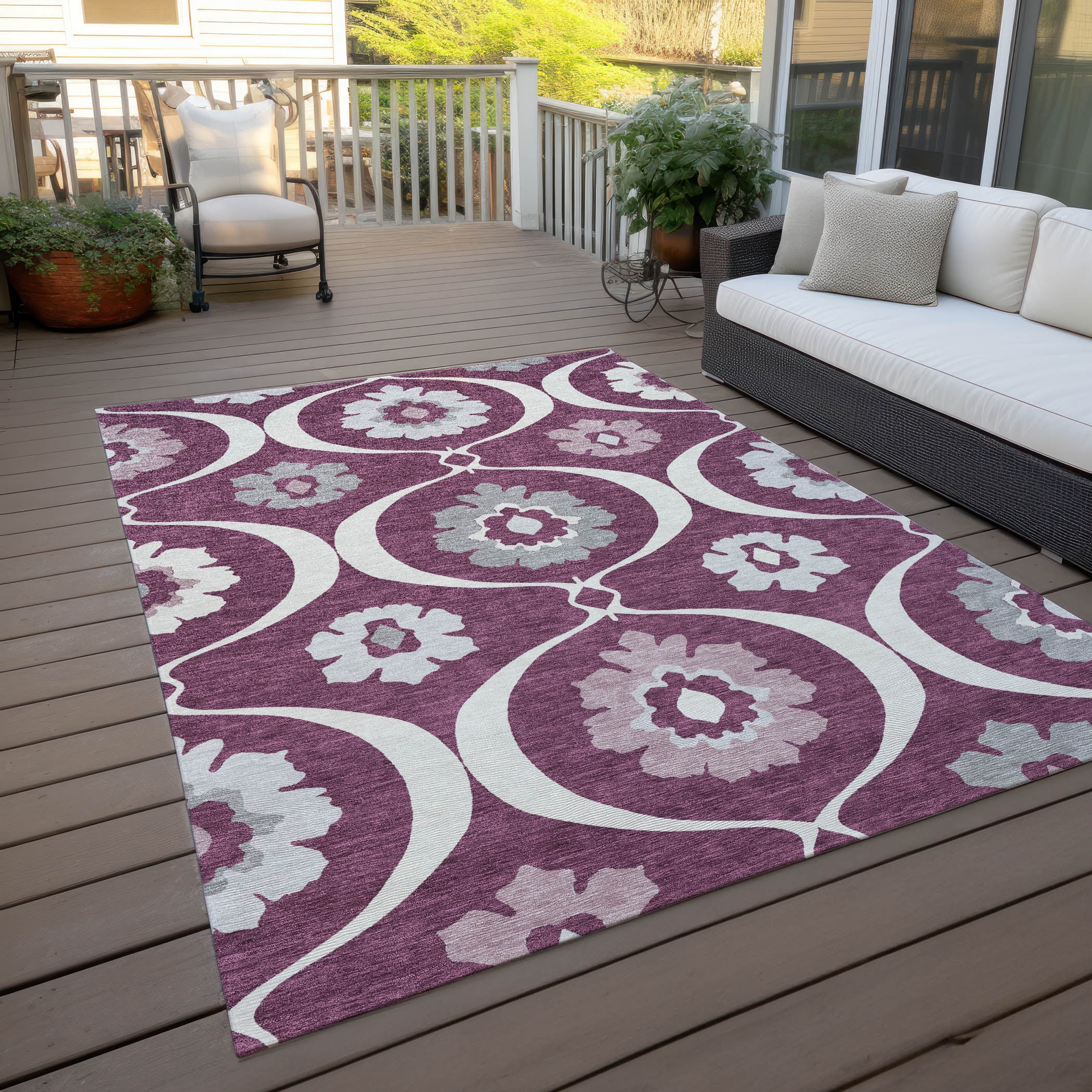 Addison Rugs Chantille Indoor/Outdoor Transitional Medallions Eggplant Washable Rectangle Rug, 9' x 12'