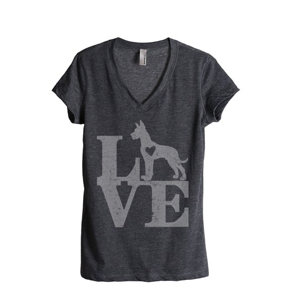 LOVE Great Dane Dog Women's Fashion Relaxed V-Neck T-Shirt Tee Charcoal Grey Small