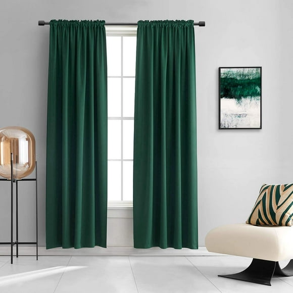 PinesC Dark Green Blackout Thermal Insulating Window Curtain Panels for Bedroom -Room Darkening 84 inch Length Rod Pocket Drapes for Living Room (Emerald Green,42 x 84 inches Long,2 Panels)