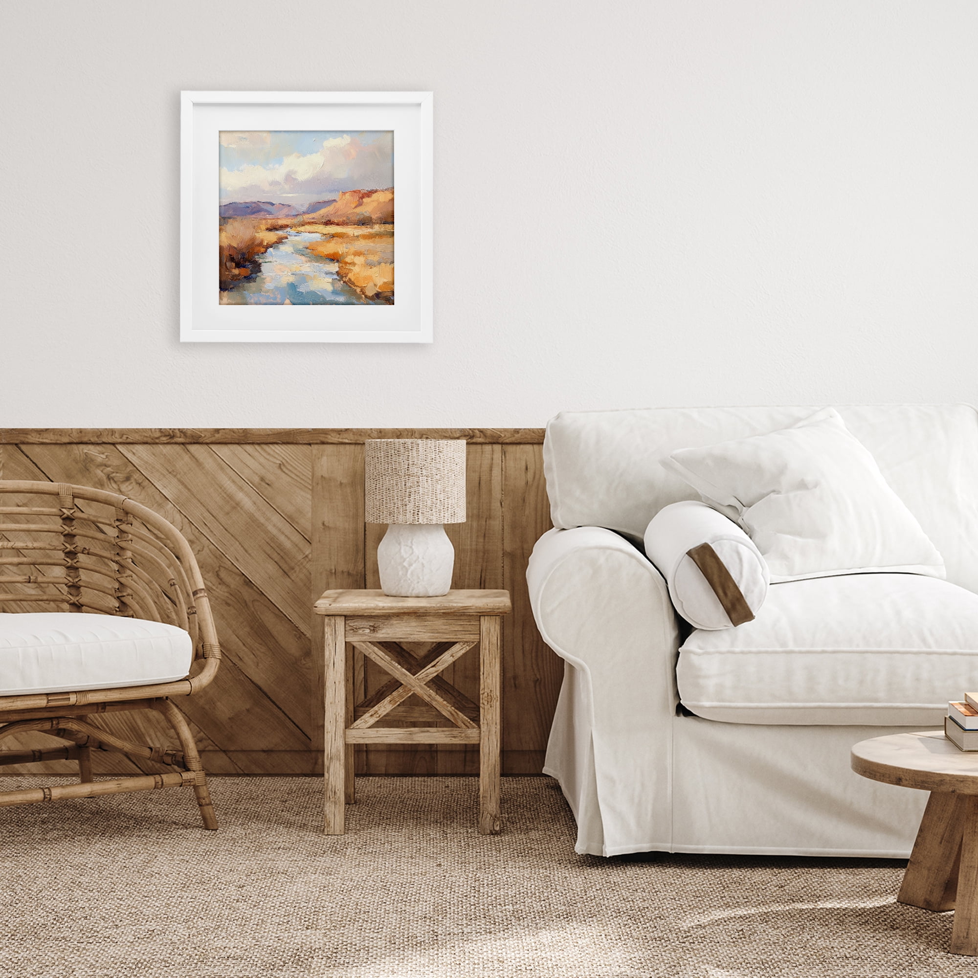 Stupell Industries Plateau River Evening Glow White Framed Print Under Glass, design by Petal Prints Design