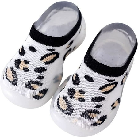 

QWZNDZGR Slip-On Toddler Shoes Baby Socks Shoes Rubber Sole Infant Soft Breathable Knit Leopard Anti-Slip First Walking Shoes