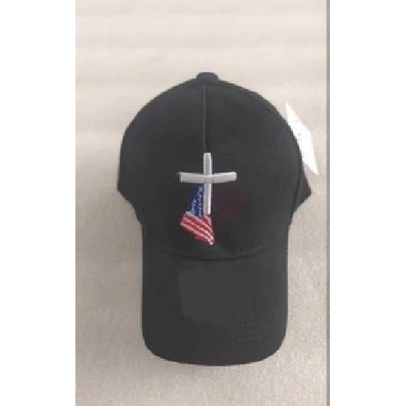 JESUS CHRIST FLAG AND CROSS 3D BLACK Embroidered Cap HAT