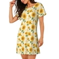 thumbnail image 2 of Sikiie Yellow White Plaid Sunflower Print Women's Short-sleeved Nightdress, Round Neck Pullover Nightdress Pajamas Summer Home Wear, 2 of 6