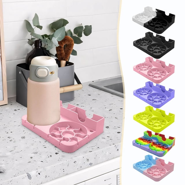 Fiudx Escurridor de Botellas, Secado Rápido para Tazas, Jarros y Vasos, Material Suave y Protector, Diseño Multiusos, Ideal para Viajes, Ahorra Espacio, Capacidad de 590 a 1100 Ml, Incluye Cepillo pa