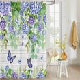 thumbnail image 4 of Fabric Shower Curtain, Hydrangea Eucalyptus Butterfly Floral Watercolor Wood Grain Shower Curtains with 12 Hooks Waterproof Machine Washable Bath Curtains for Bathroom, 54 x 78in, 4 of 6