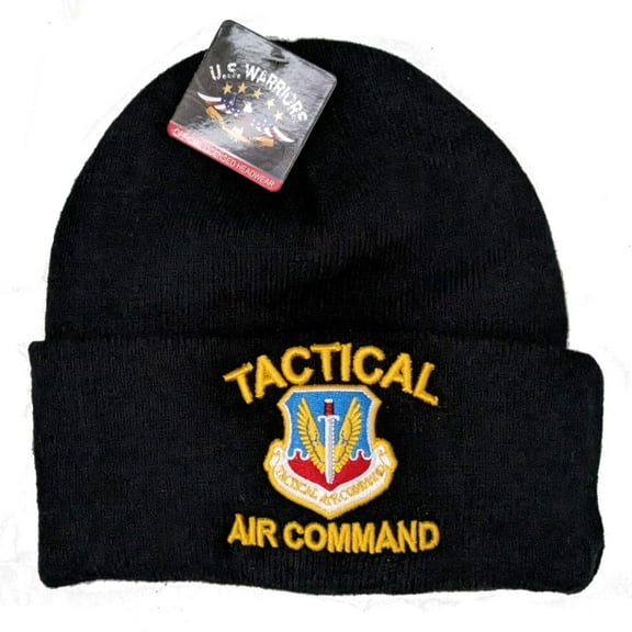 US Military Tactical Air Command Black Skull Beanie Hat Cap