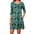 thumbnail image 3 of Asklazy Women's Round Casual Dress Neck 3/4 Sleeves A-line Tshirt Dress with Pocket,US Size,L,Flower Black Green, 3 of 10