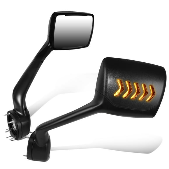 DNA Motoring MIRROR-HAY-010-BK For 2011-2021 Kenworth T680 Peterbilt 579 587 Amber LED L-Pattern Manual Pair Hood Mirrors