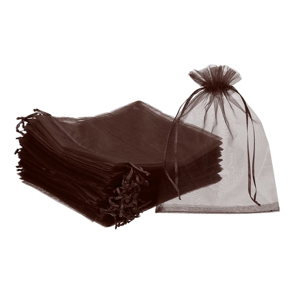 UxcellOrganza Bags, (4 x 6 Inch, Brown)(50 Pcs), Drawstring Sheer Organza Gift Bags Mini Mesh Jewelry Gift Pouch, Suit For- Wedding/Party/Candy/Christmas/Favors