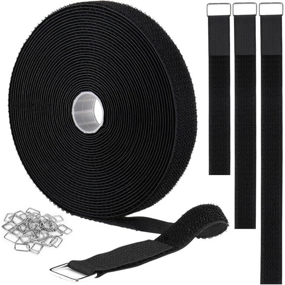 Velcro Straps with Buckles, Adjustable Nylon Cord Straps for Organizing Cords, Wires & Gear, 1" x 32ft