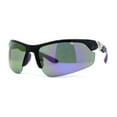 thumbnail image 2 of Mens Color Mirror Baseball Half Rim Wrap Plastic Sport Sunglasses Black Purple Mirror, 2 of 4