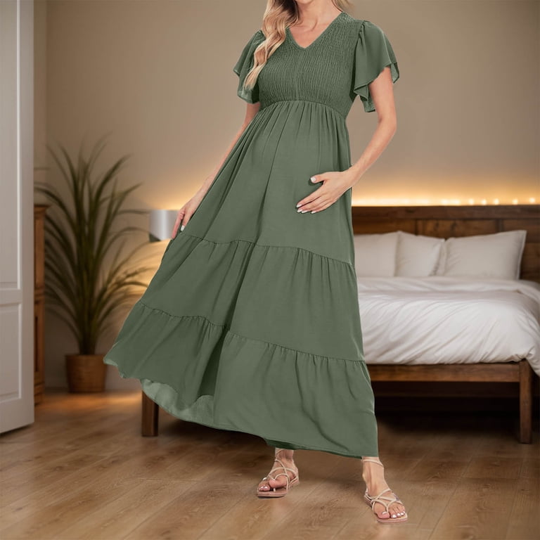 business casual maternity dress sunyuannn Summer Short Sleeve Loose Swing Solid Color Elastic Long Skirt Women Dress Woman's Dresses Summer Womens Size:34W X 34L Satin Strapless Tiered Bubble category:best sellers Refunds or replacements are maternity business casual