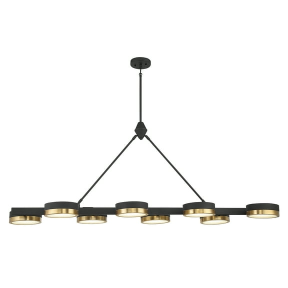 Ashor 8-Light LED Linear Chandelier in Matte Black with Warm Brass Accents